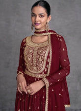 Red Color Georgette Base Salwar Kameez Suit